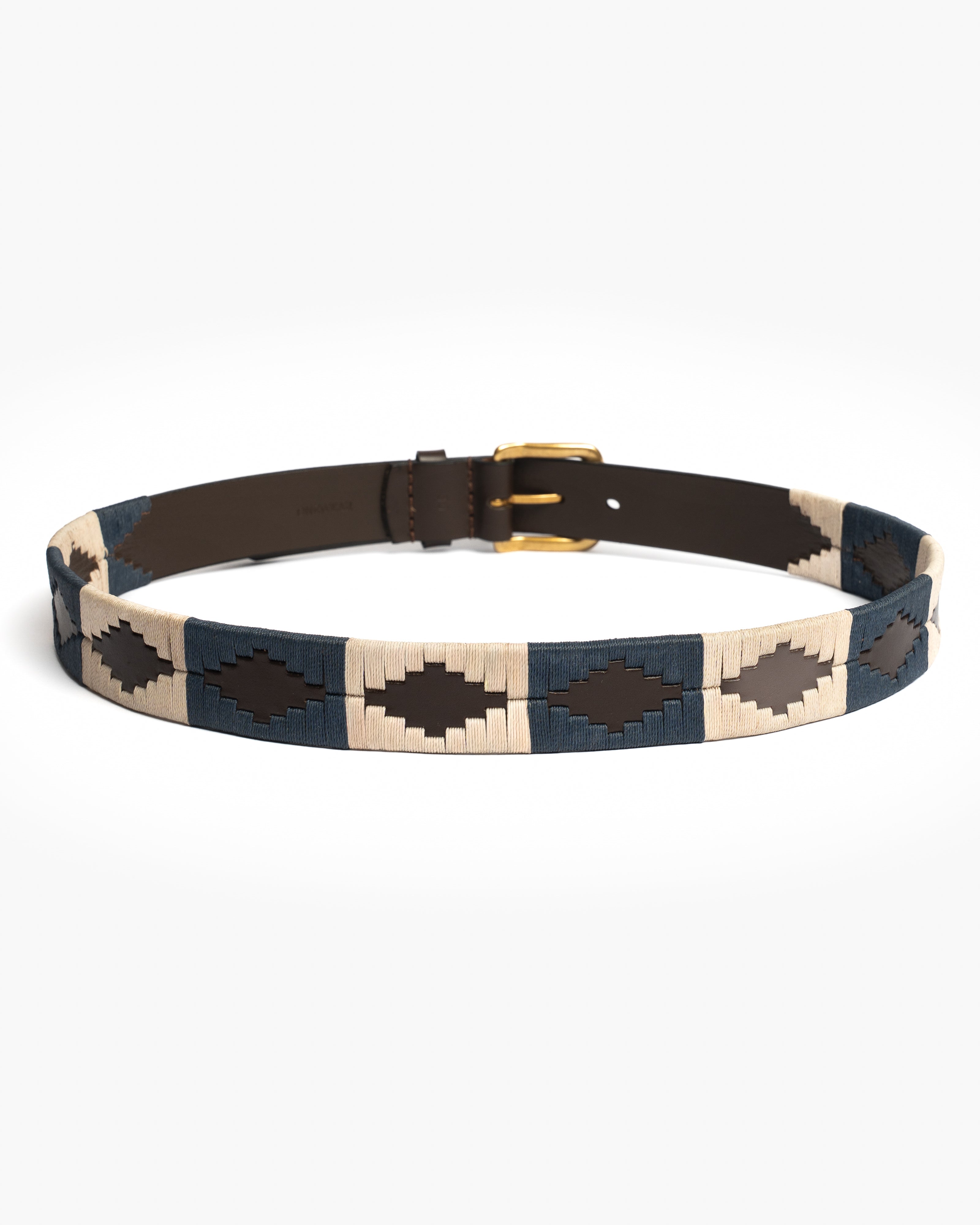 Blue & Ivory Hand Stitched Leather Belt