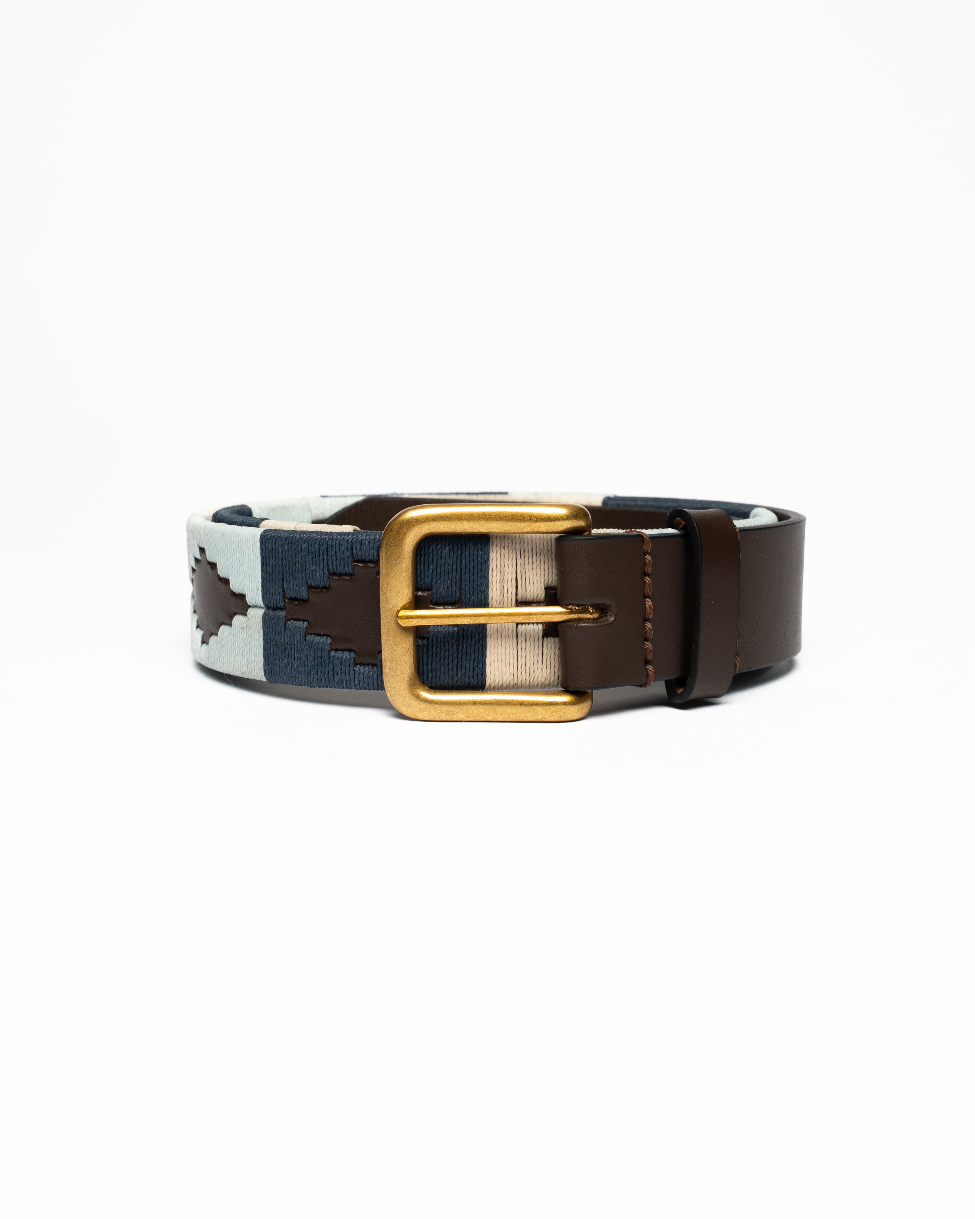 Light Blue and Beige Hand Stitched Leather Belt