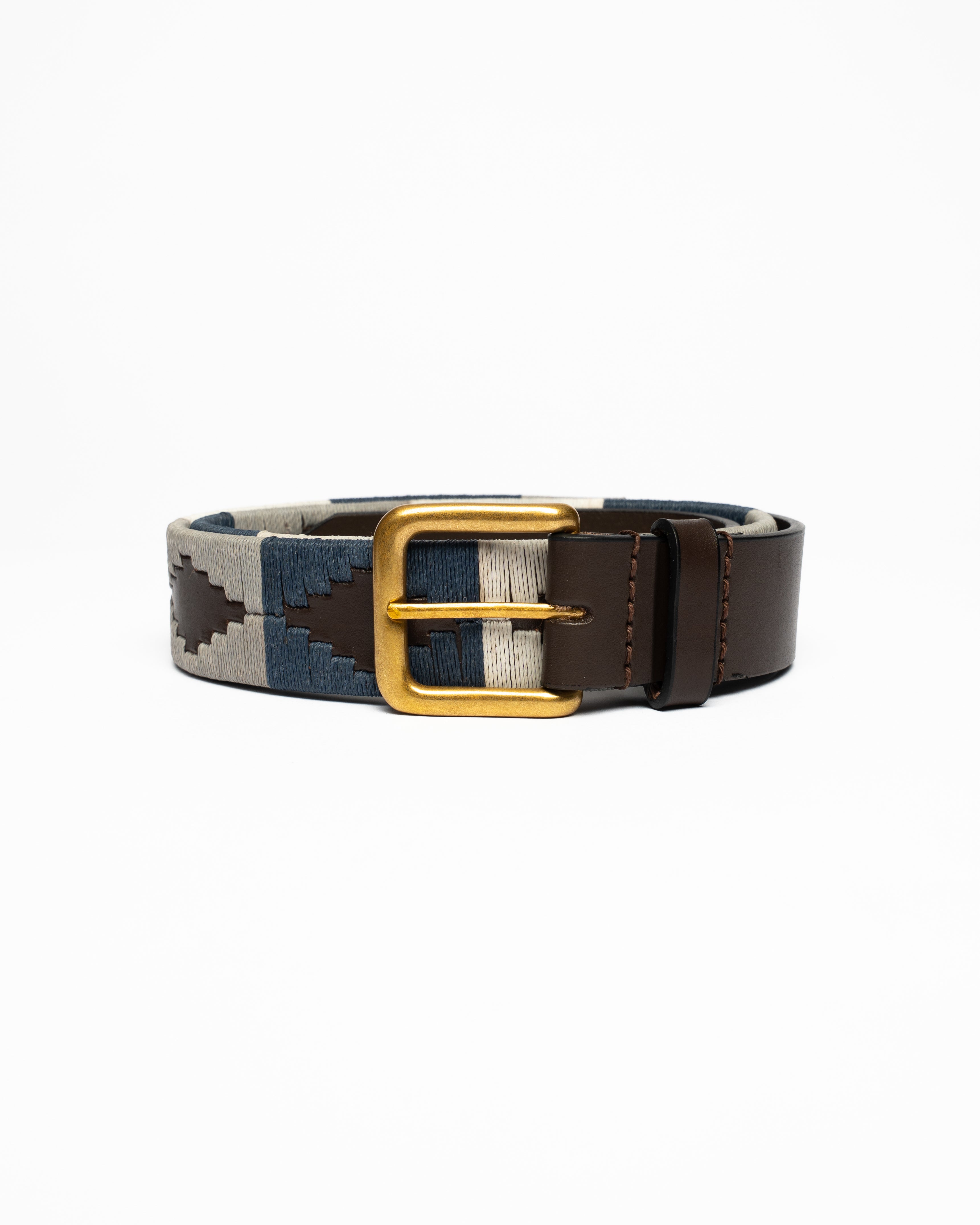 Navy and Grey Hand Stitched Leather Belt