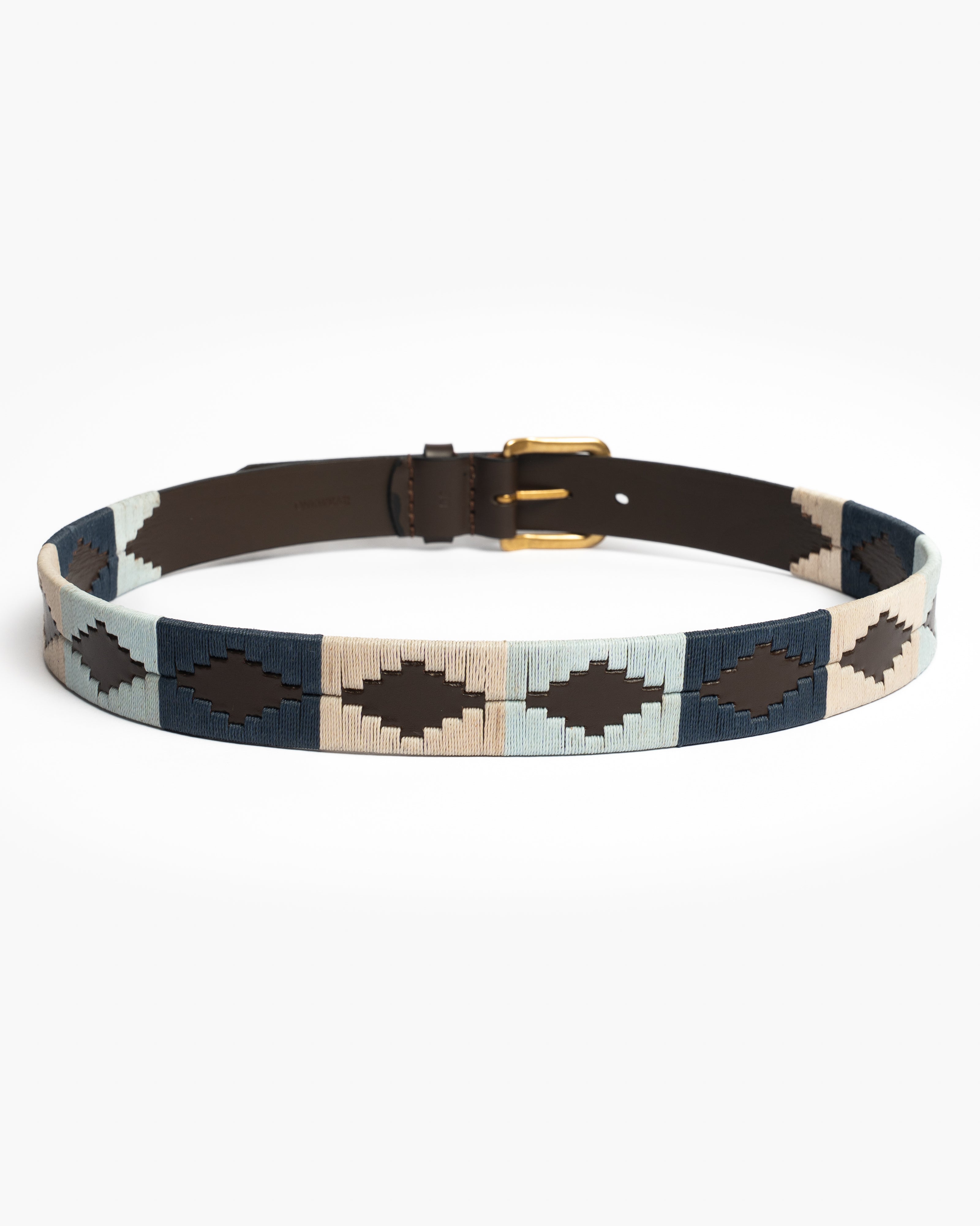 Light Blue and Beige Hand Stitched Leather Belt