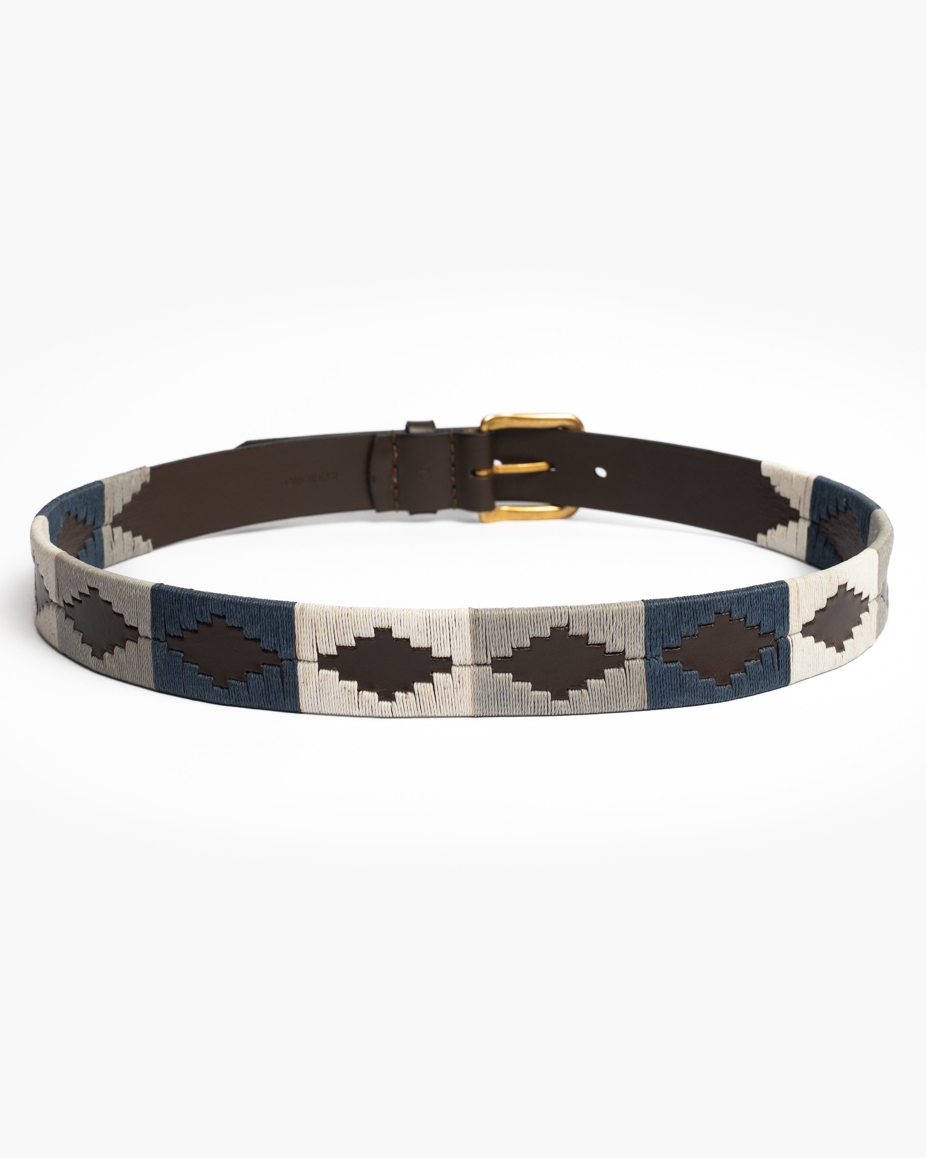 Navy and Grey Hand Stitched Leather Belt